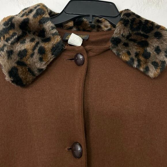 Vintage A. Brod Faux Fur Collar Swing Cape Poncho Brown Made in USA One Size - Picture 5 of 8